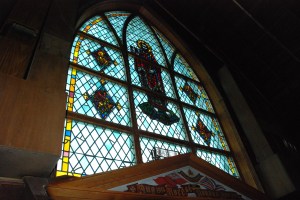 (Photo DSC_4871.jpg) Interior view of the west-facing stained glass window. Historic Resources Management Branch, 2009