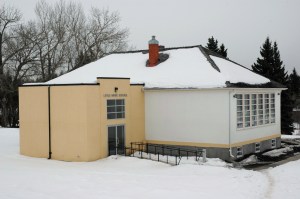 Rear view of the Little White School, St. Albert
