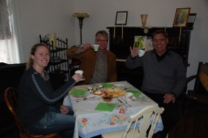 Enjoying tea and scones! (L-R: Leah Millar, AHRF board member; Larry Pearson, Director of Historic Places Stewardship Section; and Tom Clark, AHRF board member)