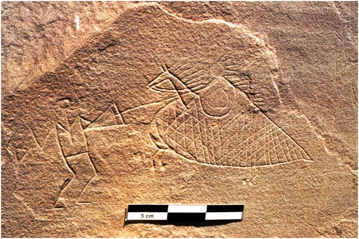 This combat scene from Writing-on-Stone shows an early horse draped with body armour (photograph reproduced with permission from Michal Klassen). 