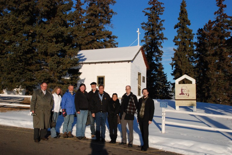 Members of the AHRF Board and Alberta Culture Staff outside of the Father Lacombe Chapel, St. Albert. 