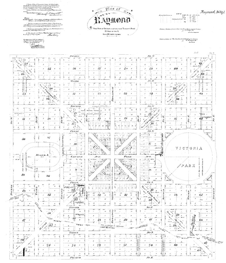 An image of the original plan of survey laying out Raymond.