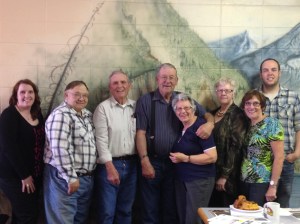 Participants in the Sexsmith Heritage Inventory Project (From left to right): Chelsea Dunk (Donald Luxton & Associates Inc.), James Obniawka (HAB), David Olson (resident), Larry Anderson (HAB), Vella Anderson (HAB), Carolyn Gaunt (Town of Sexsmith), Jean Rycroft, Sam Boisvert (Donald Luxton & Associates Inc.). Missing from photo: Grant Berg, Isak Skjaveland