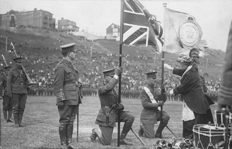 Presentation of Colours to the 51st Battalion, Canadian Expeditionary Force in Edmonton, Alberta, ca. 1915 (Provincial Archives of Alberta, A2526)