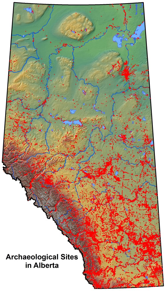 Known archaeological sites in Alberta.