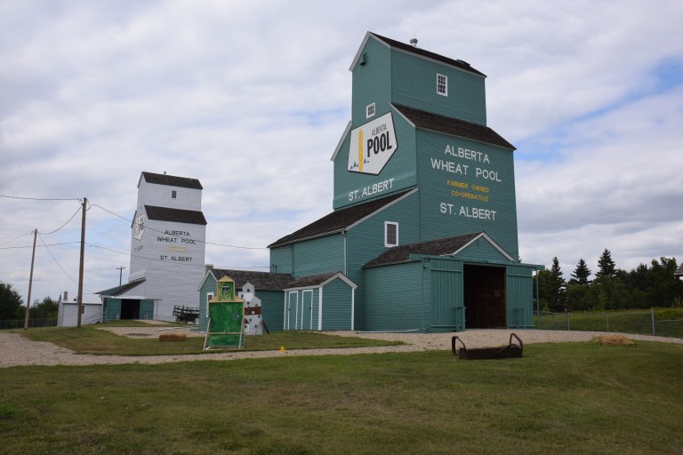 St. Albert Grain Elevators, before and after restoration