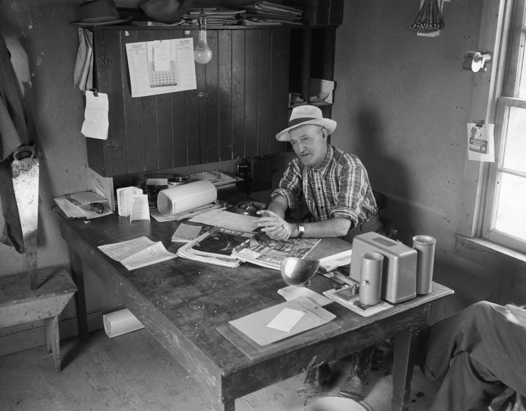 The elevator agent in his office was at the heart of the community, 1950s. (Glenbow Archives, Photo: Glenbow Archives, NA-4510-707.)