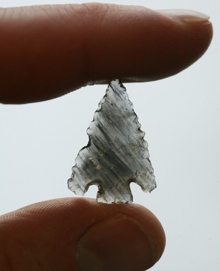 An Obsidian Arrowhead discovered near Worsley, Alberta.