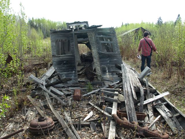 Remains of a small barge at Bitumount (photo by David Martin).