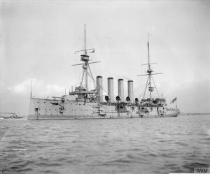 HMS Cressy, The namesake of the class, was launched on December 14, 1899. She was named for the Battle of Crécy, an English victory over France in 1346 (during the Hundred Years War). Cressy Island in Upper Kananaskis Lake was named for this vessel. Symonds & Co. Collection, Imperial War Museum, © IWM (Q 38576) 