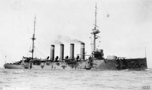 HMS Hogue, was launched on August 13, 1900.  She was named for the Battle of La Hogue, a 1692 naval engagement where the English and Dutch destroyed the remnants of the French fleet that had survived the Battle of Barfleur a few days before. Hogue Island in Upper Kananaskis Lake is named for this vessel. Imperial War Museum, © IWM (Q 75320) 