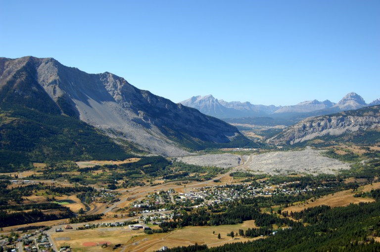 Turtle Mountain with rocks from the famous Frank Slide at its base. Photo credit: Frank Slide Interpretive Centre.