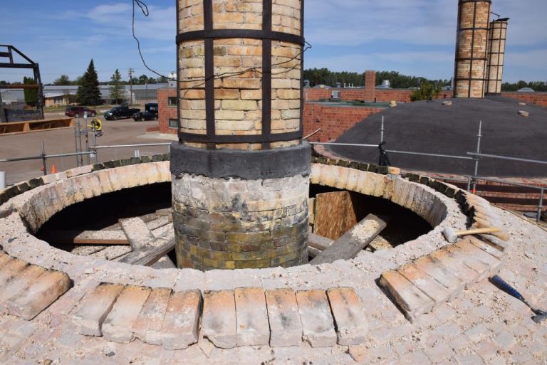 Disassembly of the fire brick dome at Kiln 2, Medalta Potteries, 31 August 2015.