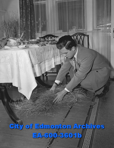 Ukrainian Christmas: Roman Yanda works on nativity scene. January 6, 1950. Photo: Laddie Ponich. From City of Edmonton Archives, EA-600-3601b.