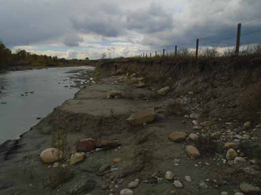 Erosional exposure on the Sheep River, caused by the June 2013 flood.