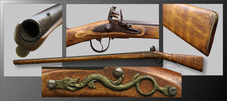 An 1805 Barnett flintlock trade musket that came to be one the most popular Northwest Trade guns. Over 20 000 guns were sold out of Canada’s major fur trade depot at York Factory from 1600 to the late 1700s. Figure by Todd Kristensen and Julie Martindale.