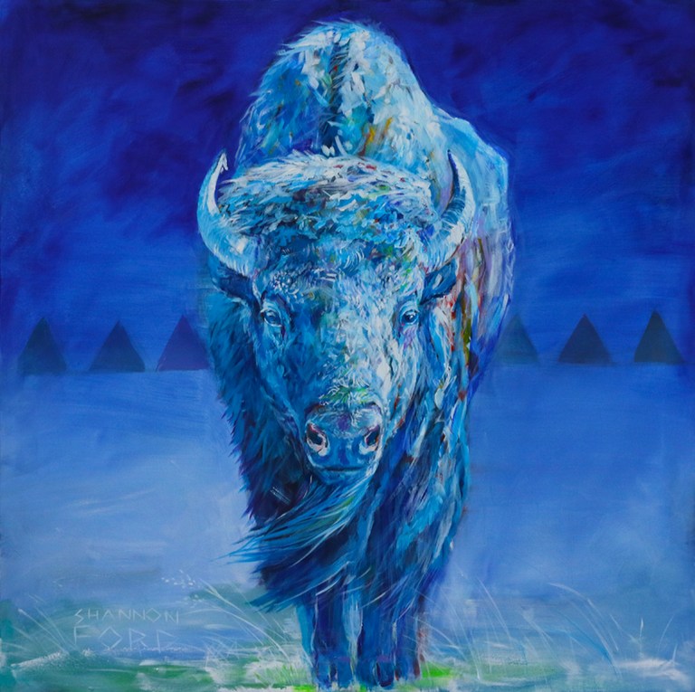 Figure 7. A row of tipis house anxious families the night before a buffalo jump on Alberta’s rolling prairies. Courtesy of Shannon Ford. 