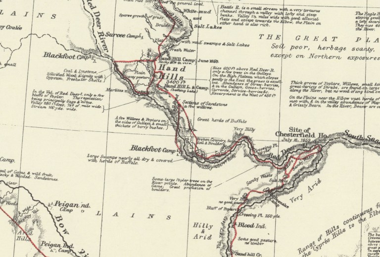 Travelling routes along Red Deer River