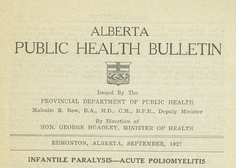 (Above) Excerpt from the Alberta Public Health Bulletin, September 1927.  GR1985.0454. (Below) Department of Health - Muscle training exercises, 1928. Photo A11764.