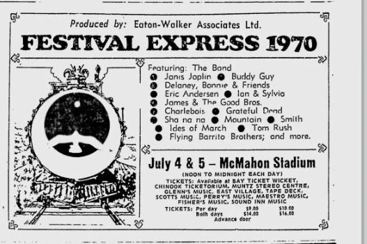 Newspaper advertisment, presumably from the Calgary Herald. Safe to say this is a pretty stacked lineup. Source: gratefulseconds.com. 