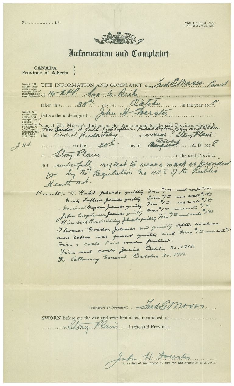 Convictions under the Public Health Act, October 30, 1918.  GR1983.0001/7301